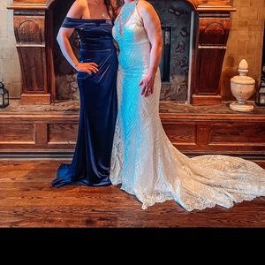 Navy blue velvet maxi dress